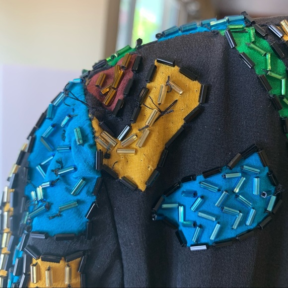 Vintage OLEG CASSINI Black Tie 100% Silk beaded Dress size 4 - Picture 9 of 17